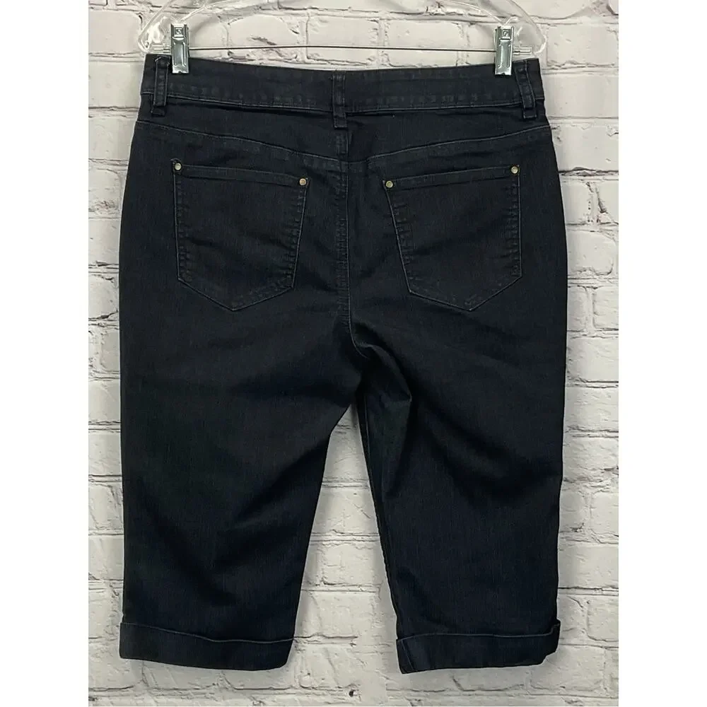 Chico's Platinum Crop Jean Capris Women's Size 1 (S/8) Blue Cuffed Festive Beach